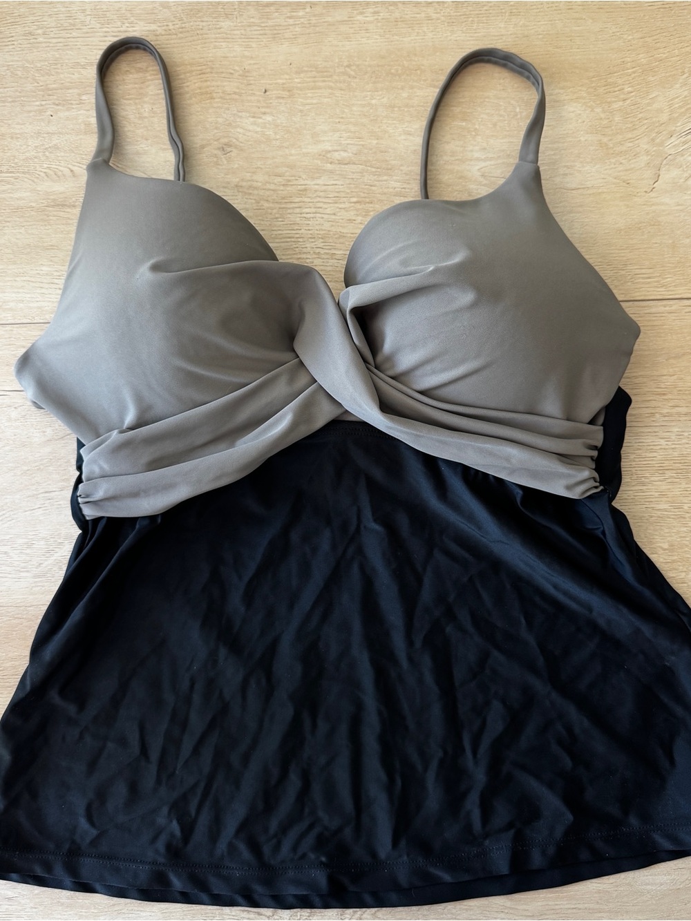 Macy's Women’s Two-Tone Tankini Top in Taupe and Black